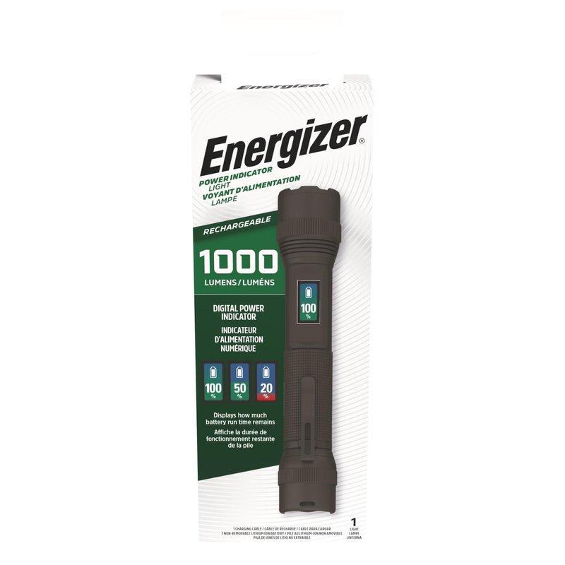 Energizer X1000 Rechargeable LED Flashlight with Power Indicator, Super Bright Flashlight, IPX4 Water Resistant, Rugged Light for Outdoors, Emergencies