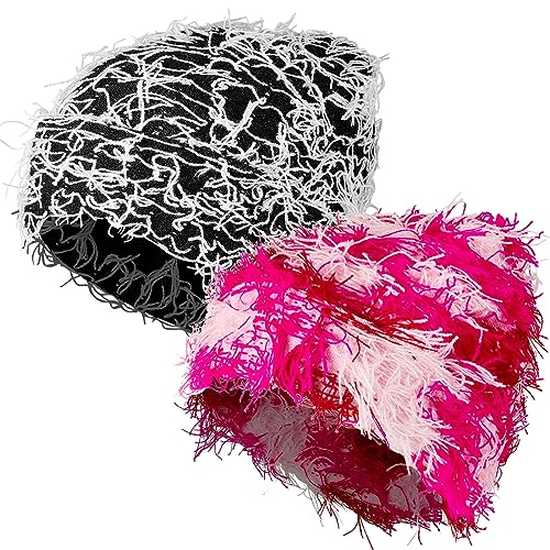 Ramede 2 Pcs Distressed Knitted Beanie Fuzzy Winter Hats Thick Warm Beanie Hats for Men Women Outdoor Knit Cap