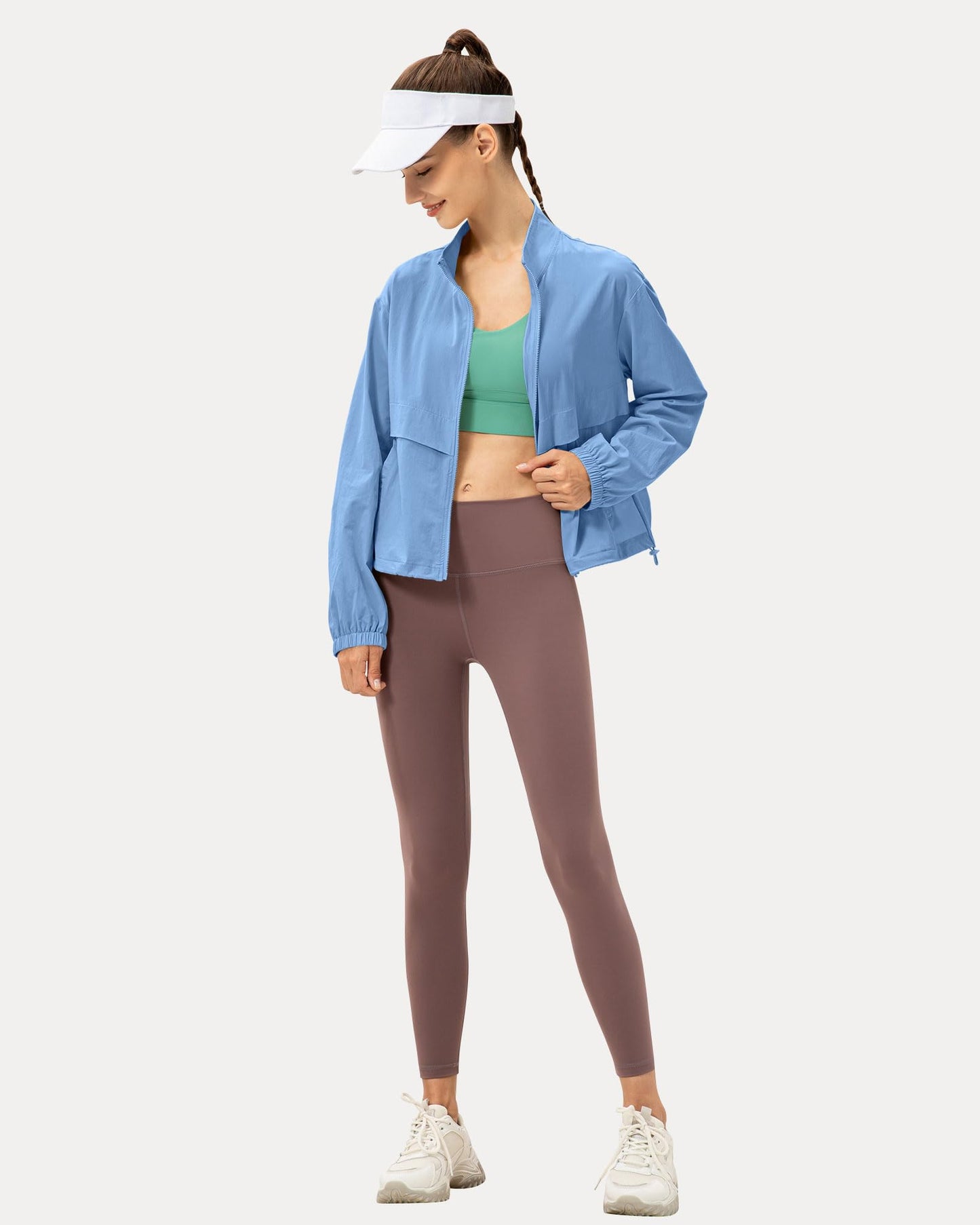 Locachy Women's Lightweight Zip Up Athletic Jacket Stand Collar Windproof Sun Protection Workout Outdoor Jacket Blue M