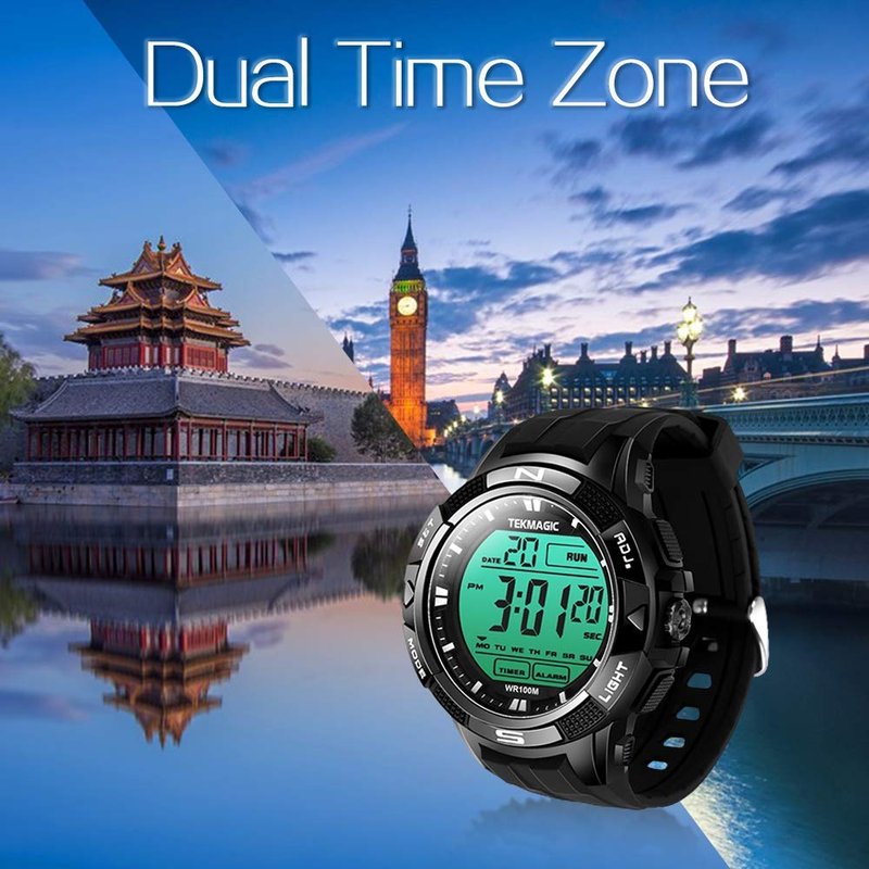 TEKMAGIC 10 ATM Digital Submersible Diving Watch 100m Water Resistant Swimming Sport Wristwatch Luminous LCD Screen with Stopwatch Alarm Function
