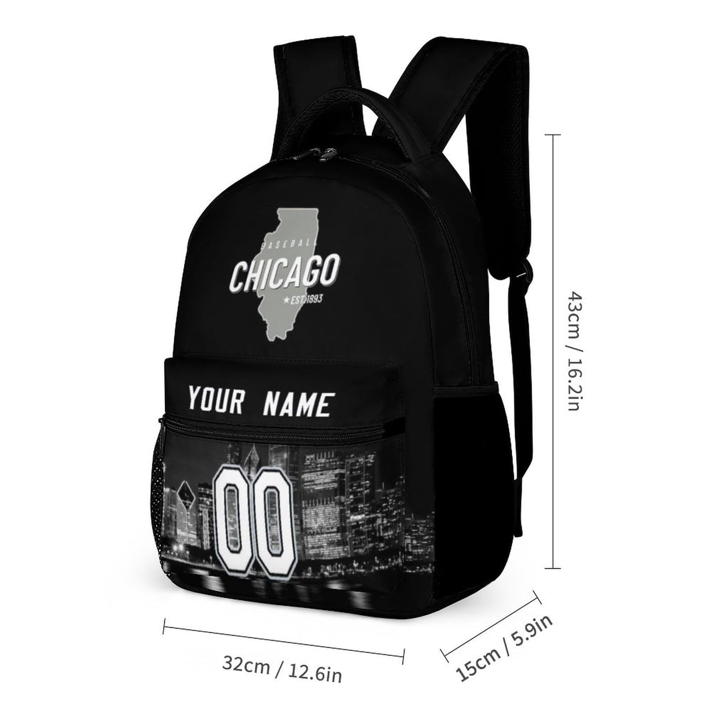 ZSX74B Custom Baseball City Night Skyline Backpack Personalized Travel Bag High Capacity Fan Name & Number Gift for Men Women