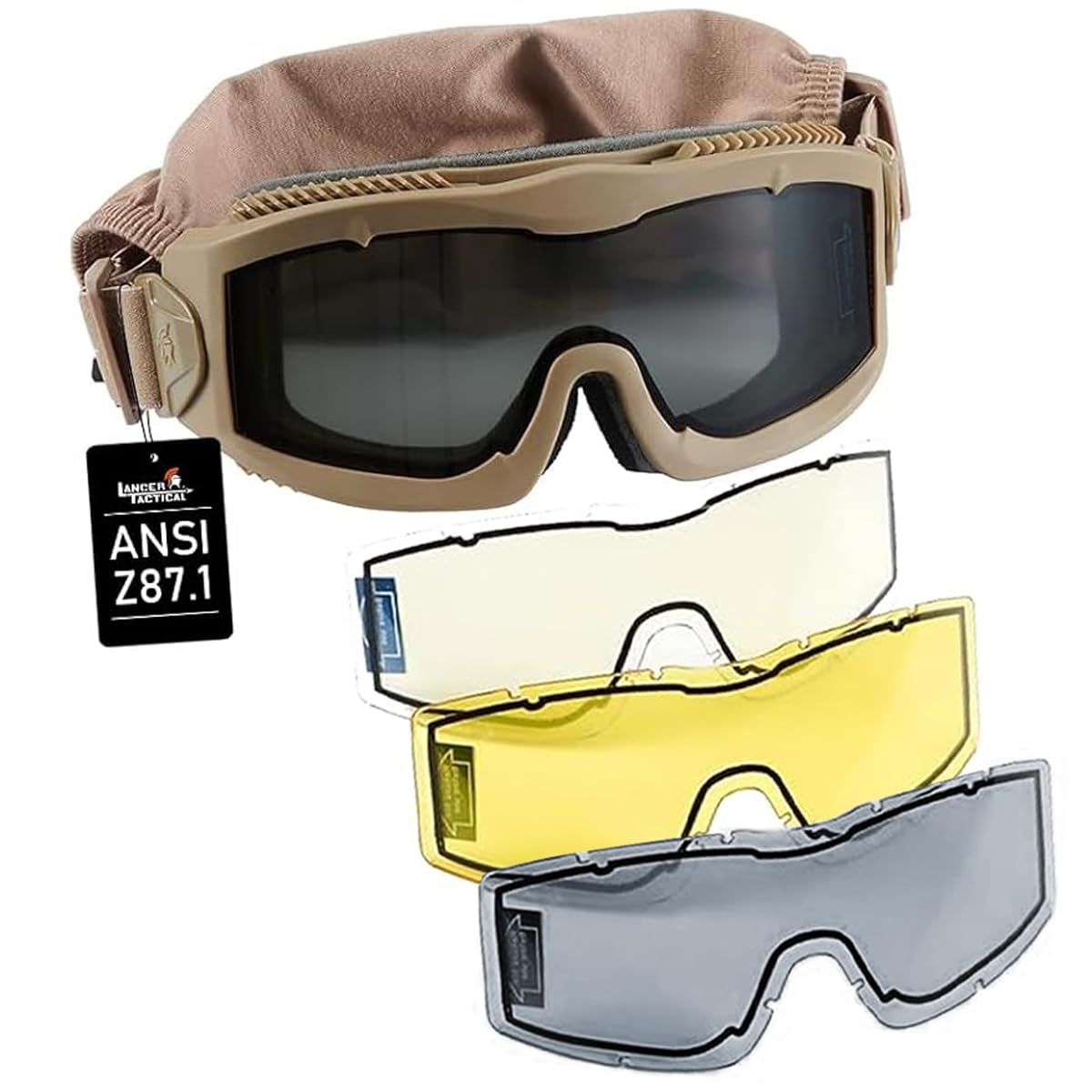 Lancer Tactical AERO Airsoft Tactical Safety Goggles ANSI Z87.1, 3mm Dual Pane Anti-Fog Lens for Hunting, Paintball, Cycling