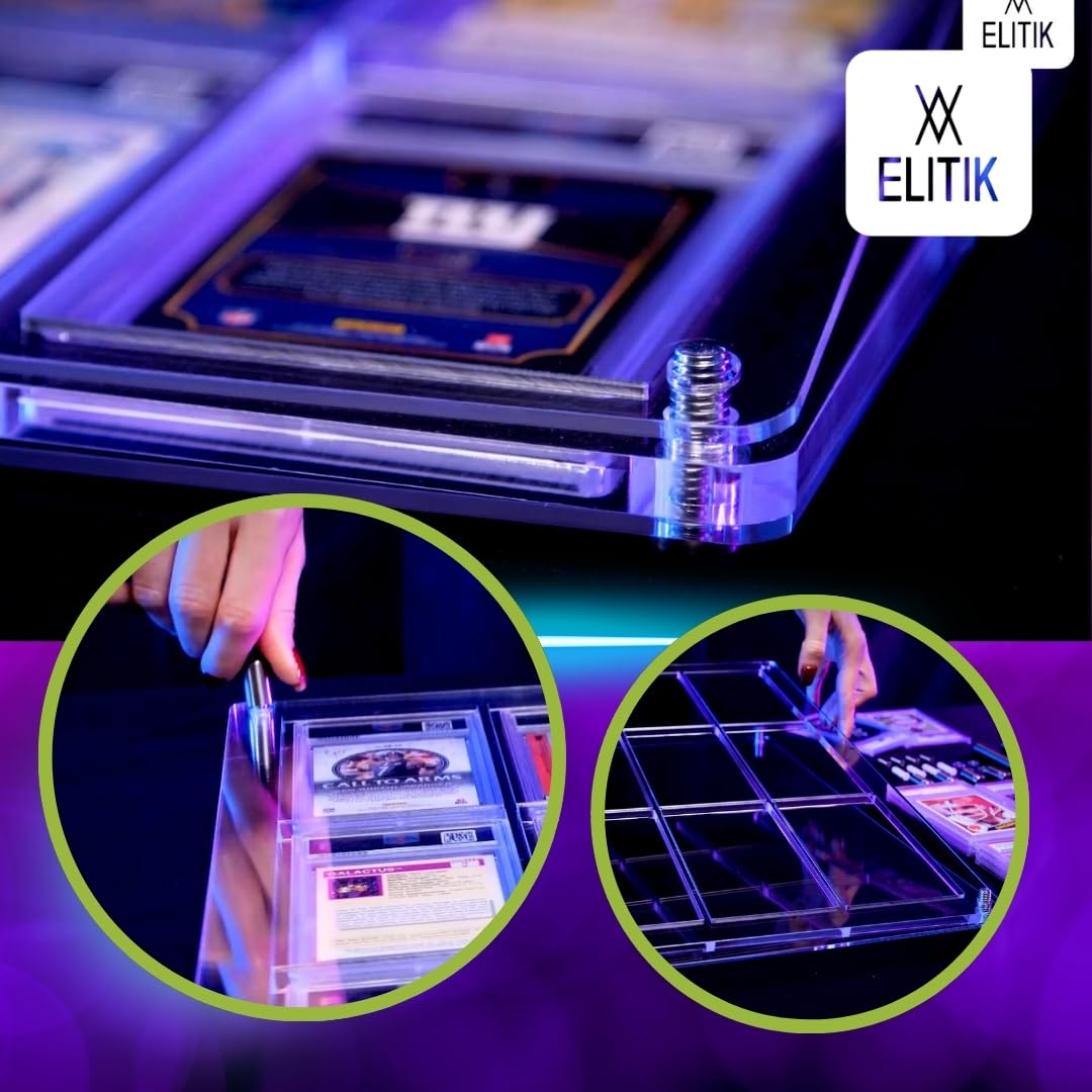 ELITIK Acrylic Card Display Case for One Touch Card Display Case 35pt – Holds 12 One Touch Magnetic Holders, Wall Mount or Desktop Acrylic Frame for Trading & Sports Cards