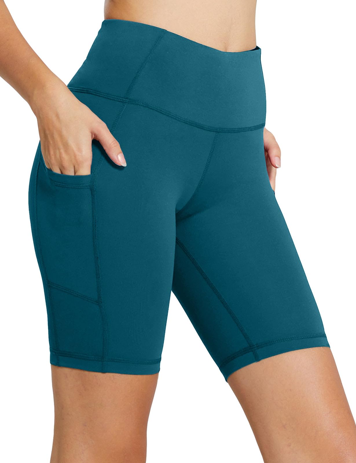 baleaf Biker Shorts Women Yoga Gym Workout Spandex Running Volleyball Tummy Control Compression with Pockets 8" Blue XL