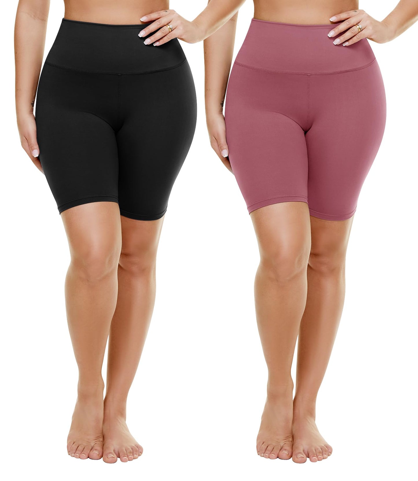 TNNZEET 2 Pack Plus Size Biker Shorts for Women - 8" Black High Waisted Tummy Control Spandex Workout Shorts (XL-4XL)