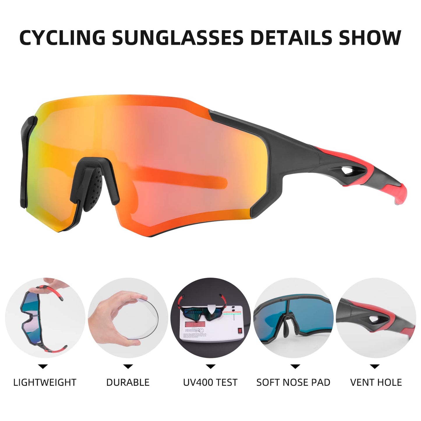 ROCKBROS Polarized Sunglasses for Men Women UV400 Protection Cycling Bike Glasses TAC Lightweight Frame Driving Fishing Golf Sunglasses，Orange