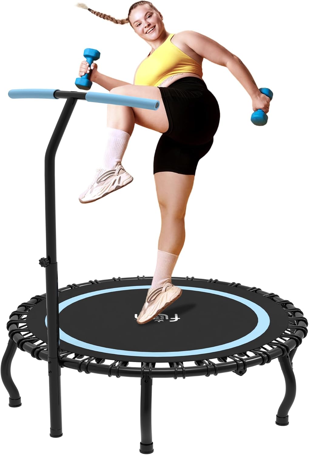 Mini Rebounder Indoor Fitness - 48” Foldable Rebounder with Adjustable T-Bar Handle | Supports 330LBS