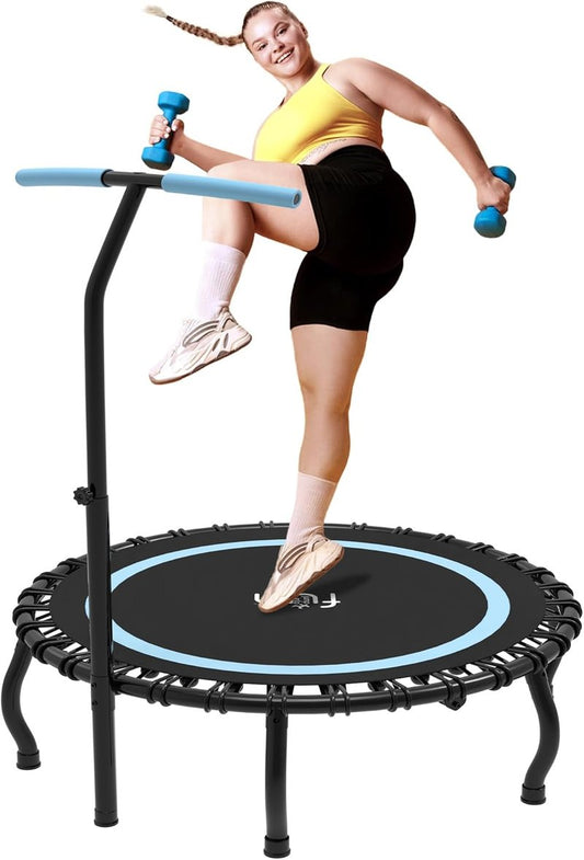 Mini Rebounder Indoor Fitness - 48” Foldable Rebounder with Adjustable T-Bar Handle | Supports 330LBS