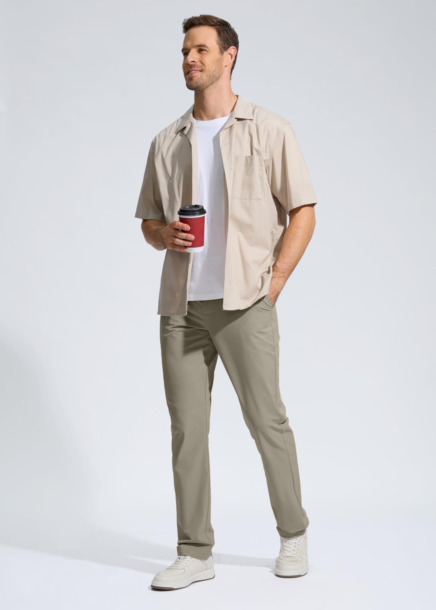 Pudolla Men's Golf Pants Work Dress Comfy Pants Casual Slacks Trousers with Pockets(Stone_Grey 38Wx32L)