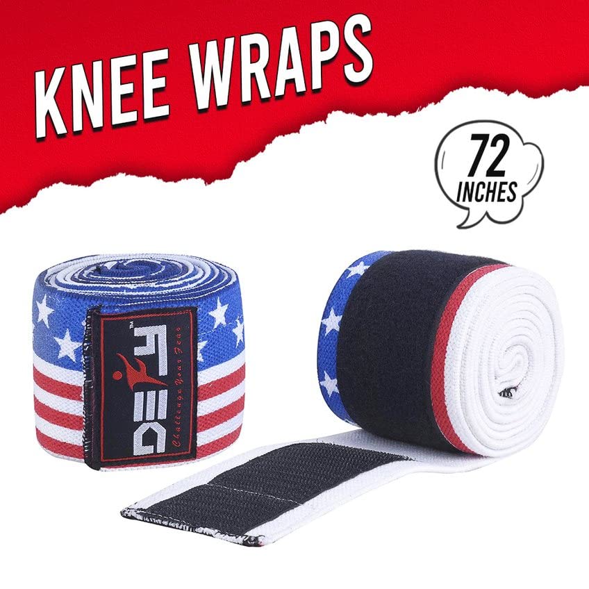 DEFY Sports' Knee Wraps for Weightlifting - Provides Knee Support for Powerlifting, Squats & Fitness Workouts - Ideal Knee Wrap for Men and Women  (1 PAIR) (White/Black)