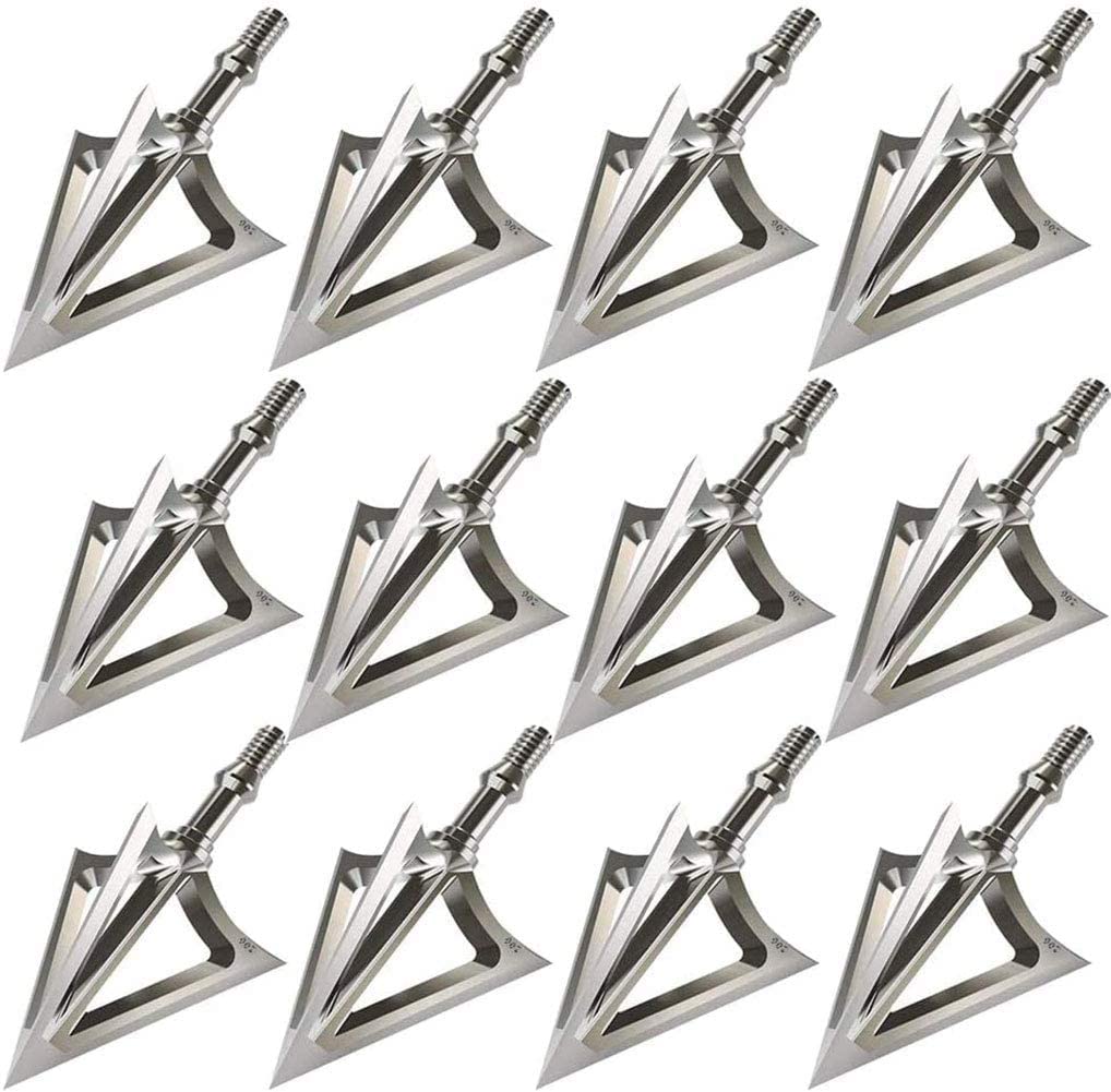 6/12 Pack Hunting Broadhead 100 Grain 420 Stainless Steel 3 Fixed Blade Broadheads Arrow Tips Archery Arrowhead for Crossbow and Compound Bow
