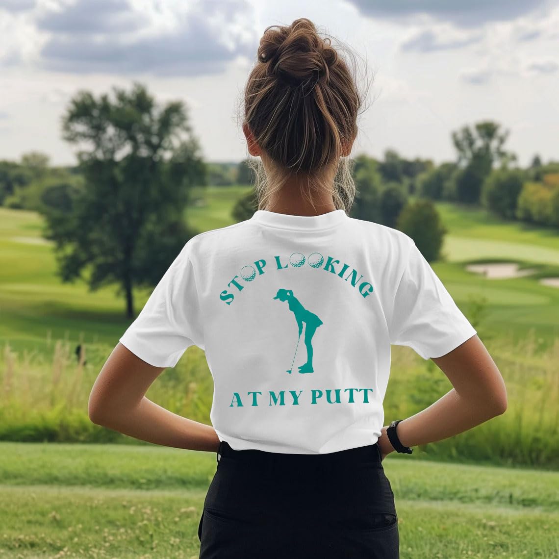 Funny Golf Tshirts Women Stop Looking at My Putt Golf Golfer T Shirt Golfing Season Party Golf Lover Graphic Tops White