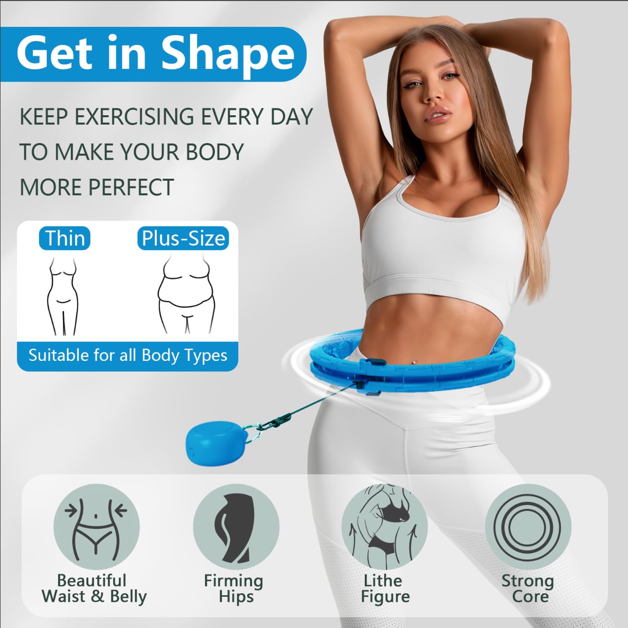 Leann L!fe U1-30 Knots Waist 19"-61”, Upgraded Magnetic Lock Weighted Hula Hoop for Adults Weight Loss, Infinity Hoop Plus Size, Children Adult Home Outdoors, Abdominal Toner, Blue