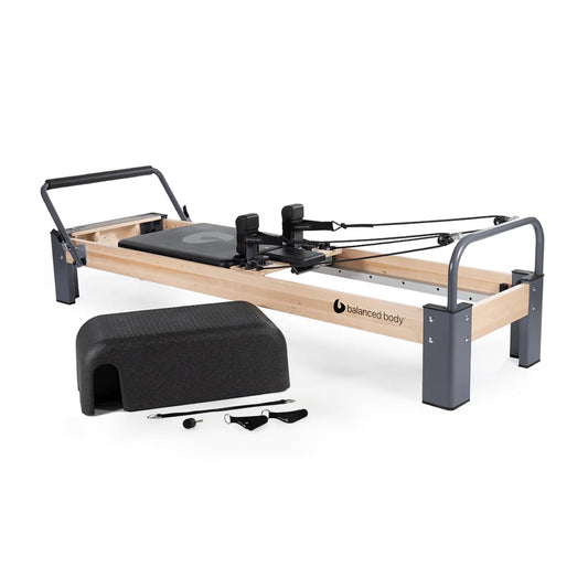 Balanced Body Rialto Reformer with Sitting Box Lite, Pilates Exercise Equipment, Workout Equipment for Home or Studio, Black Upholstery