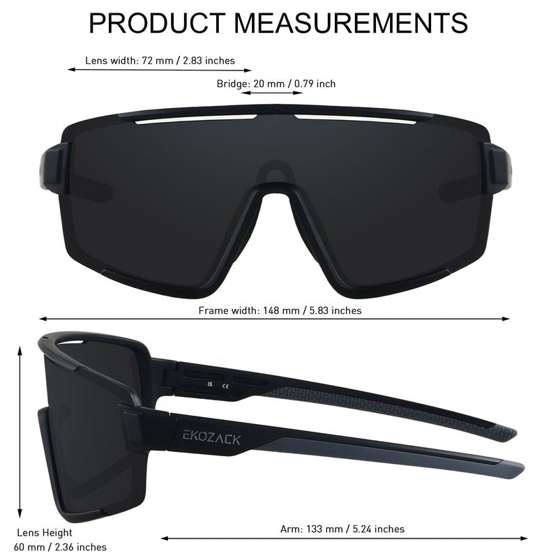 EKOZACK Cycling Sunglasses for Men Women Big Large Driving Fishing Mountain Bike Baseball Sun Glasses Black Shades