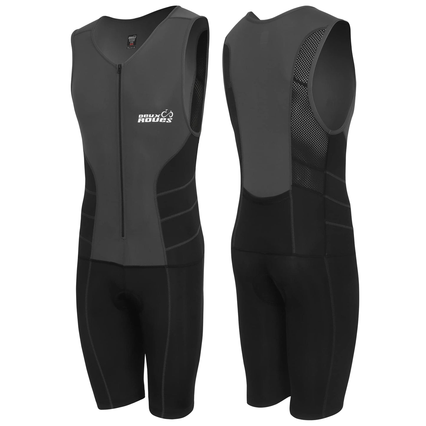 Deux Roues Youth Triathlon Suit Racing Tri Cycling Skin Suit Bike Swim Run - Bonus Race Bib Belt (Gray, Youth 10)