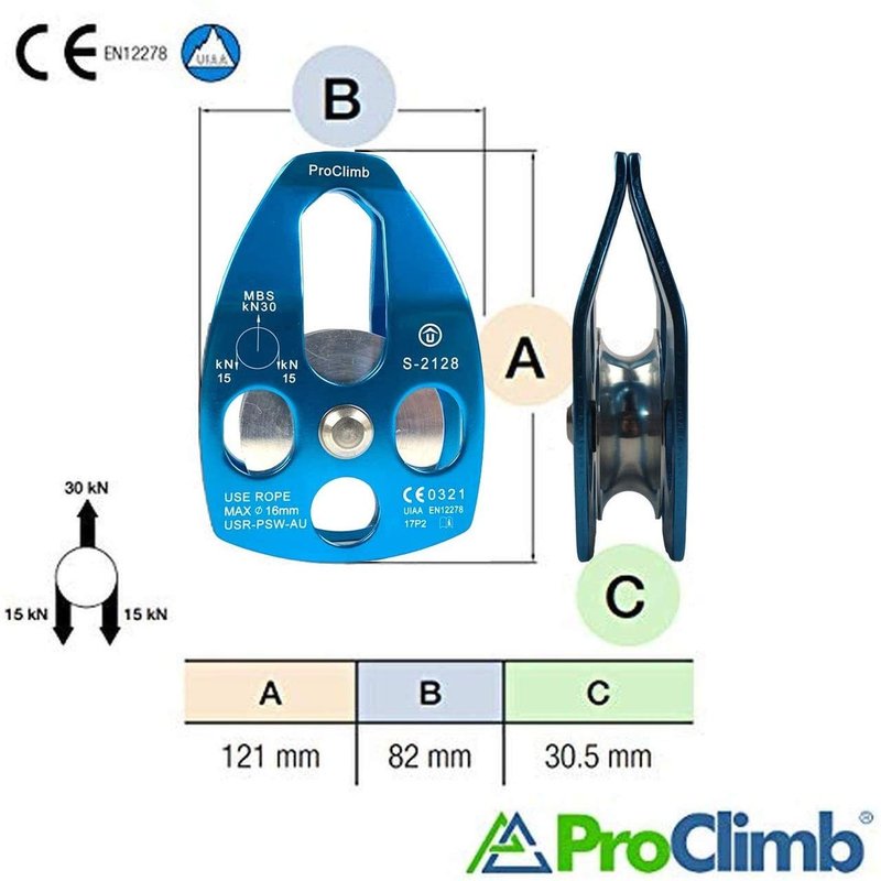 ProClimb 30kN Large Aluminum Rope Swivel Pulley - Single/Double Sheave, CE/UIAA Certified -Aluminum Pulley/Rope Pulley/Climbing Pulley- Aluminum Hardware