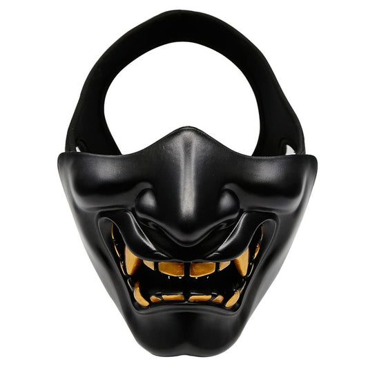 AOUTACC Airsoft Half Face Masks,Evil Demon Monster Kabuki Samurai Hannya Oni Half Face Protective Masks for Masquerade Ball,Party,Thanksgiving,CS War Game(Black)