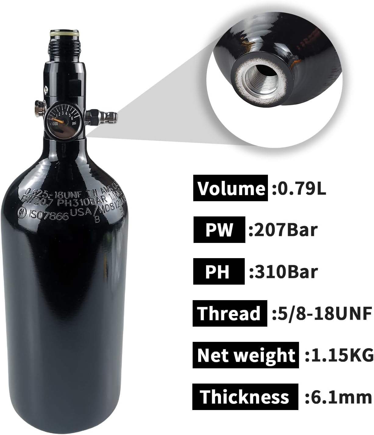 Paintball Tank System - 48ci HPA Aluminum Air Tank | 3000psi Input, 800psi Output, Flat Bottom Design