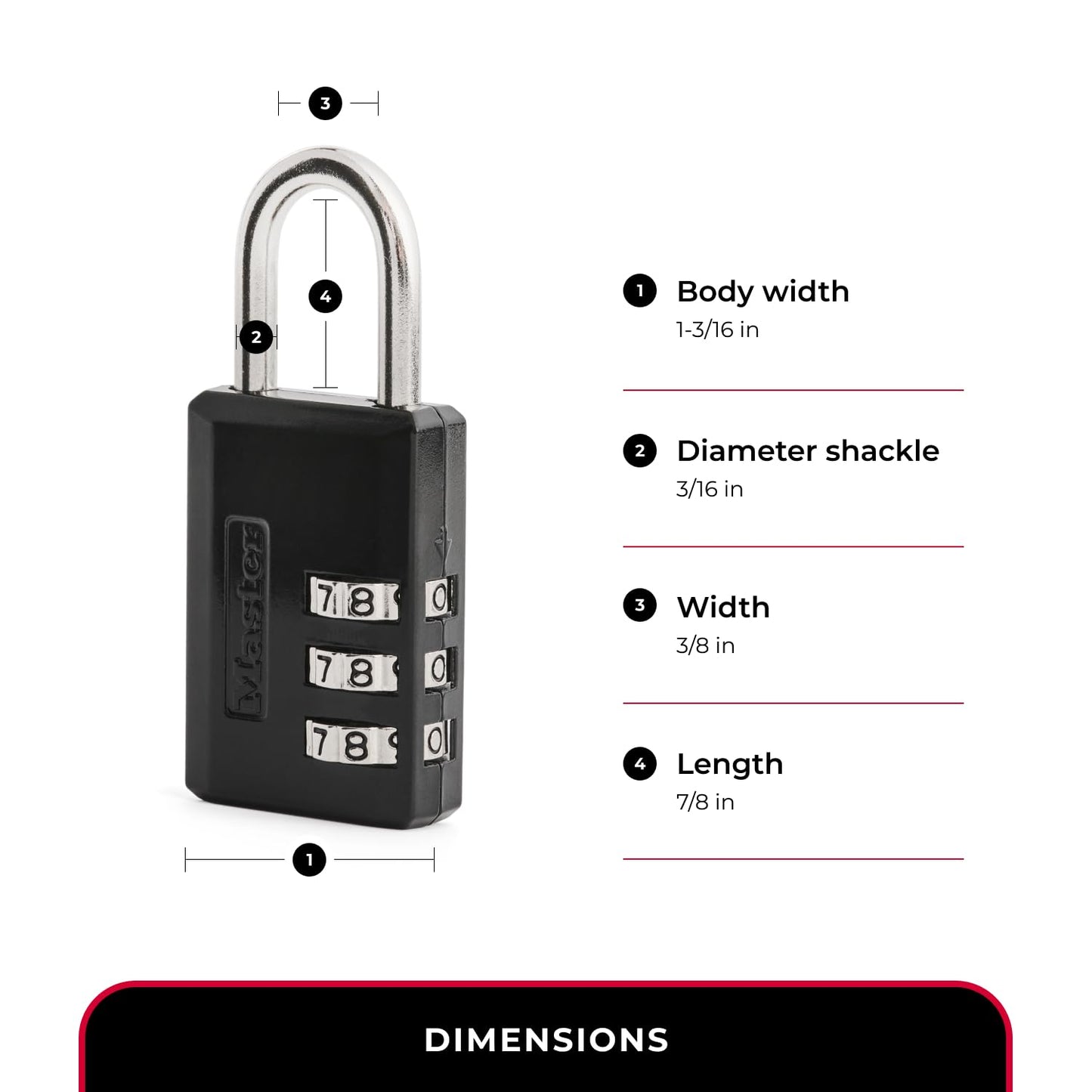 Master Lock Black Combination Padlock, Indoor Gym Locker Lock with Customizable 3-Digit Code for Luggage, Backpacks, Cabinets, 647BLKEC