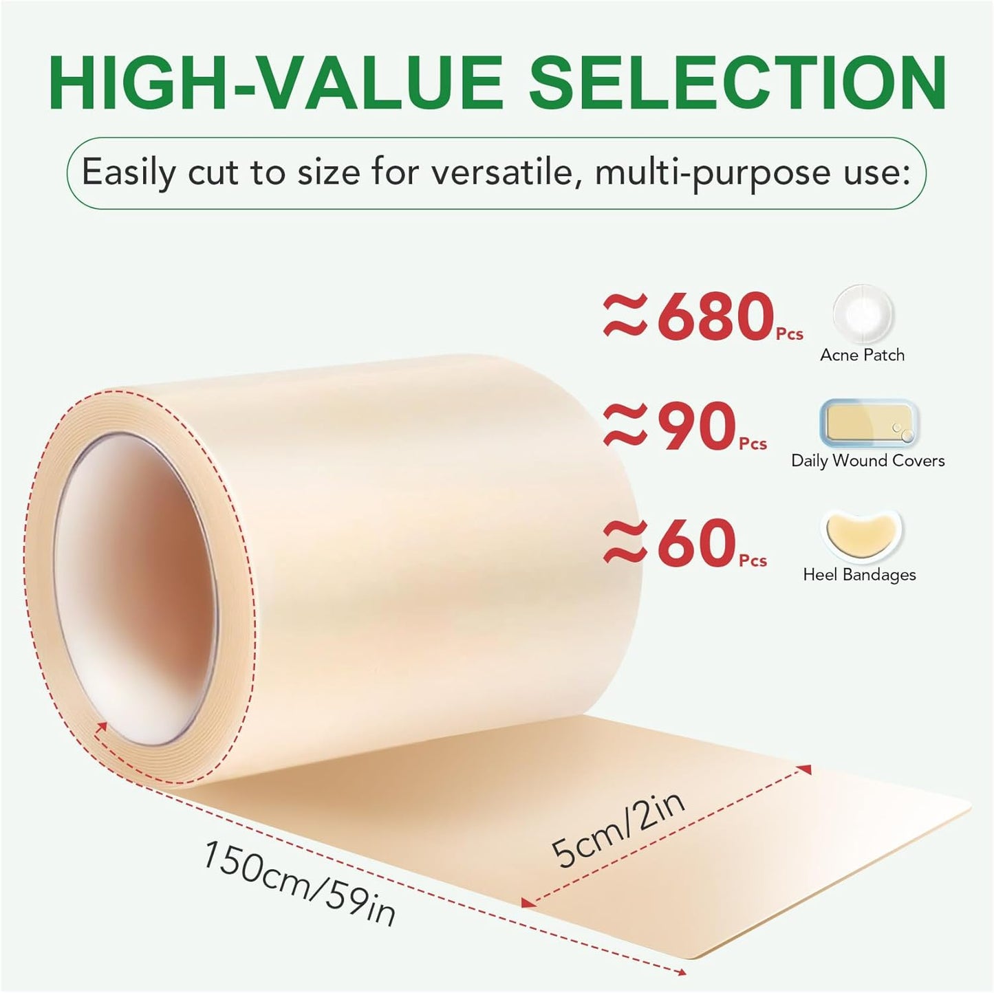 Hydrocolloid Roll - Hydrocolloid Bandages for Wound Care | Ultra Absorbent, Waterproof, 2in x 4.9ft (Beige)