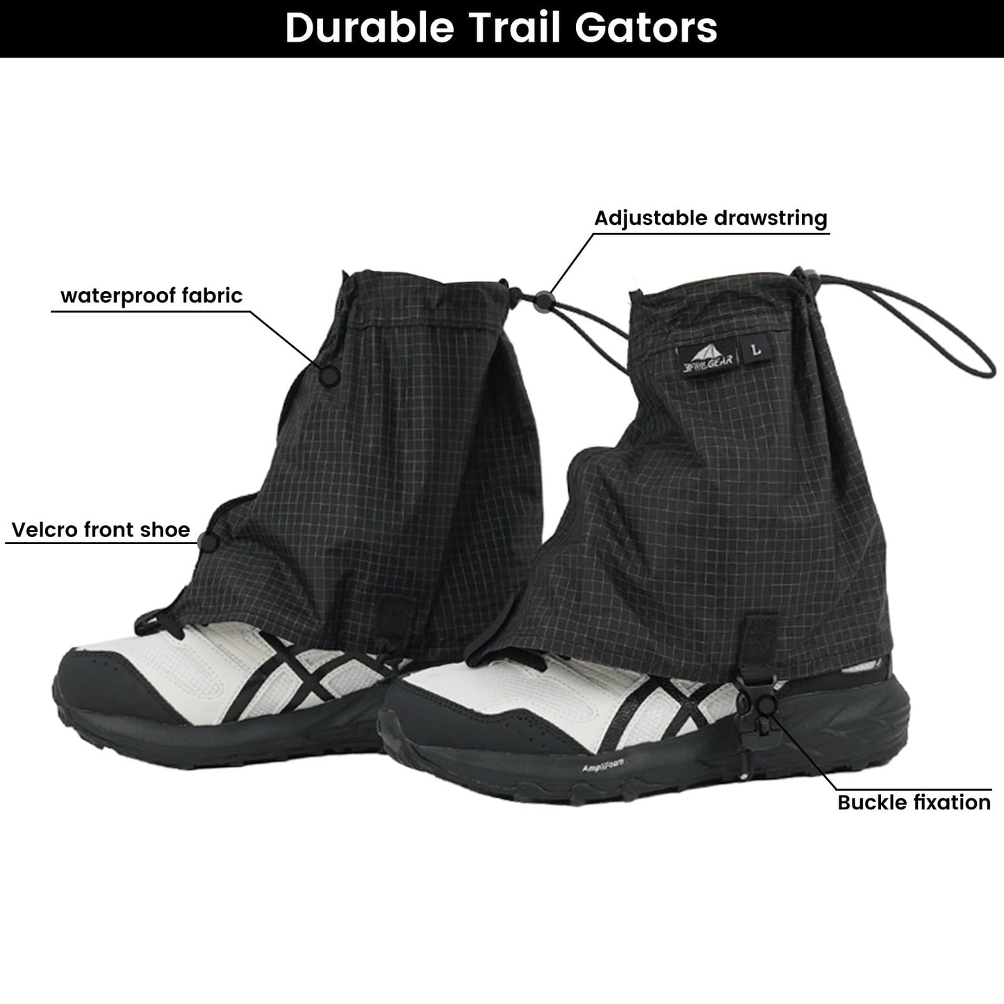 3F UL Gear Ultralight Gaiters Waterproof Snow for Hiking Shoes, Lightweight & Adjustable Hiking Boot Gaiters for Men & Women, Leg Gaiters for Skiing, Walking, Climbing, Hunting, Snowshoeing