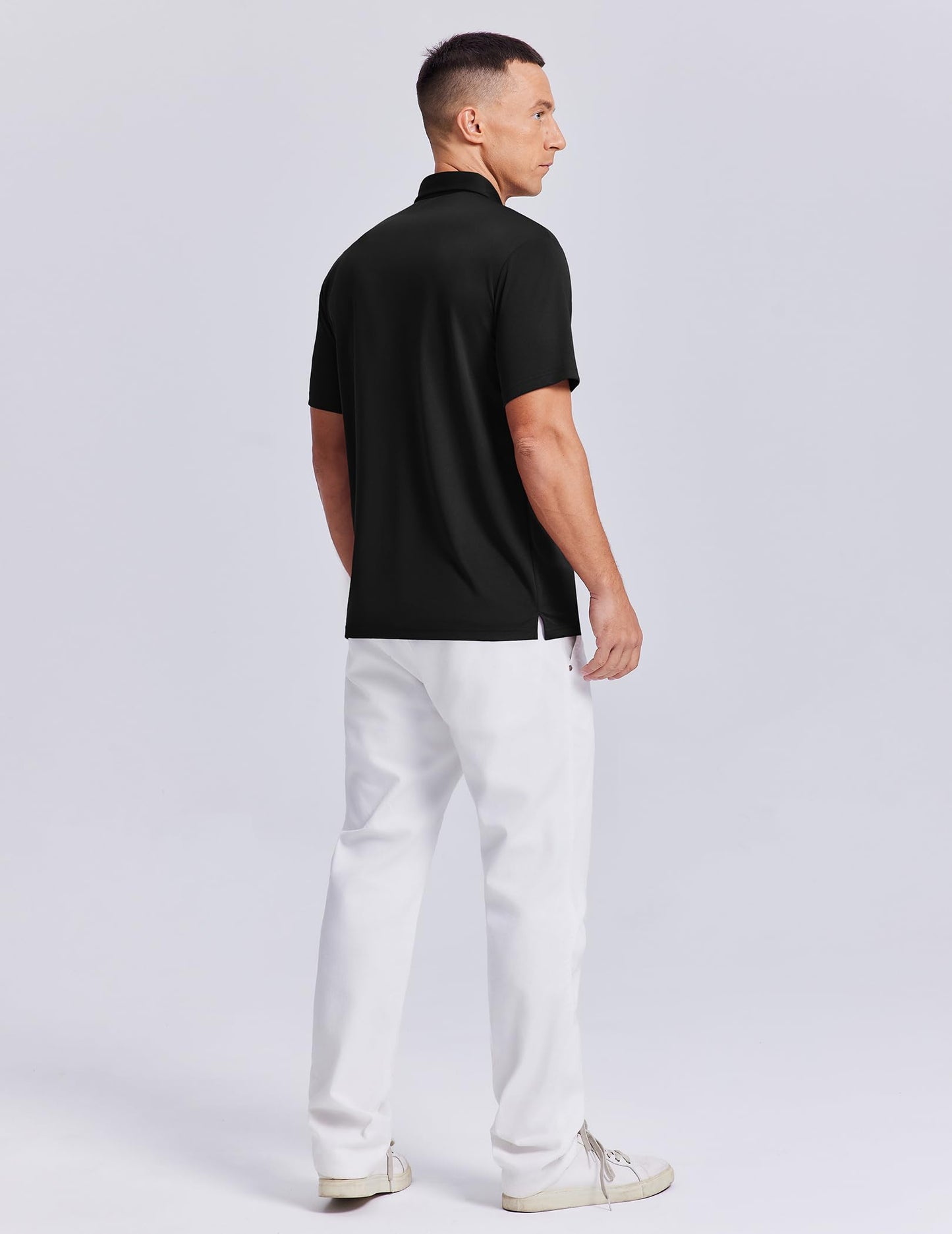PINSPARK Mens Golf Shirt 3 Buttons Quick Dry Polo Shirts for Men Short Sleeve Casual Stylish Collared Polo Shirts Black