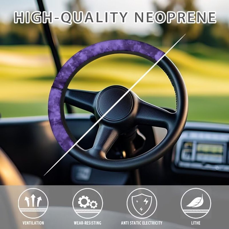 FUIALDOLG Purple Golf Cart Steering Wheel Cover Steering Wheel Protector Anti Slip Stretchable Universal Car Accessory Comfortable Grip for Men/Women