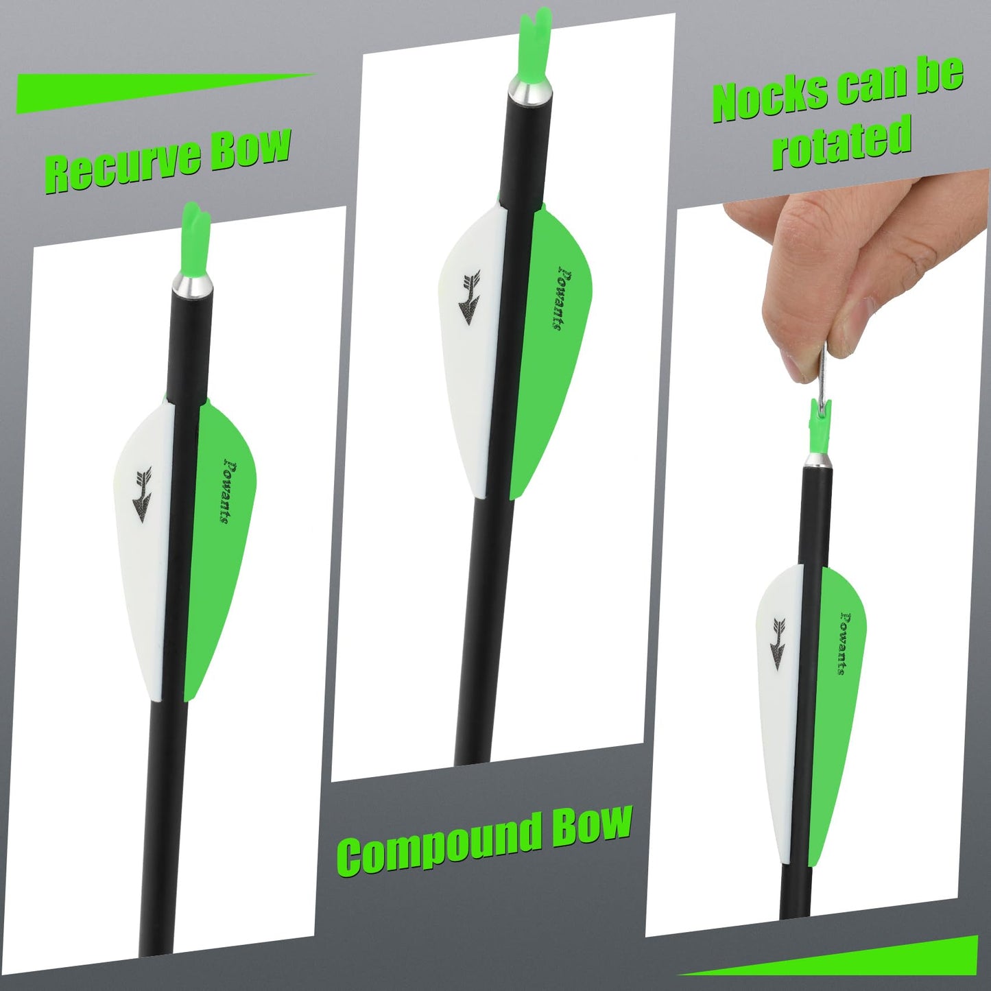 Powants 31inch Carbon Arrow Archery Targeting Practice Hunting Arrows for Compound & Recurve Bow with Removable Tips(Pack of 12) (Green)
