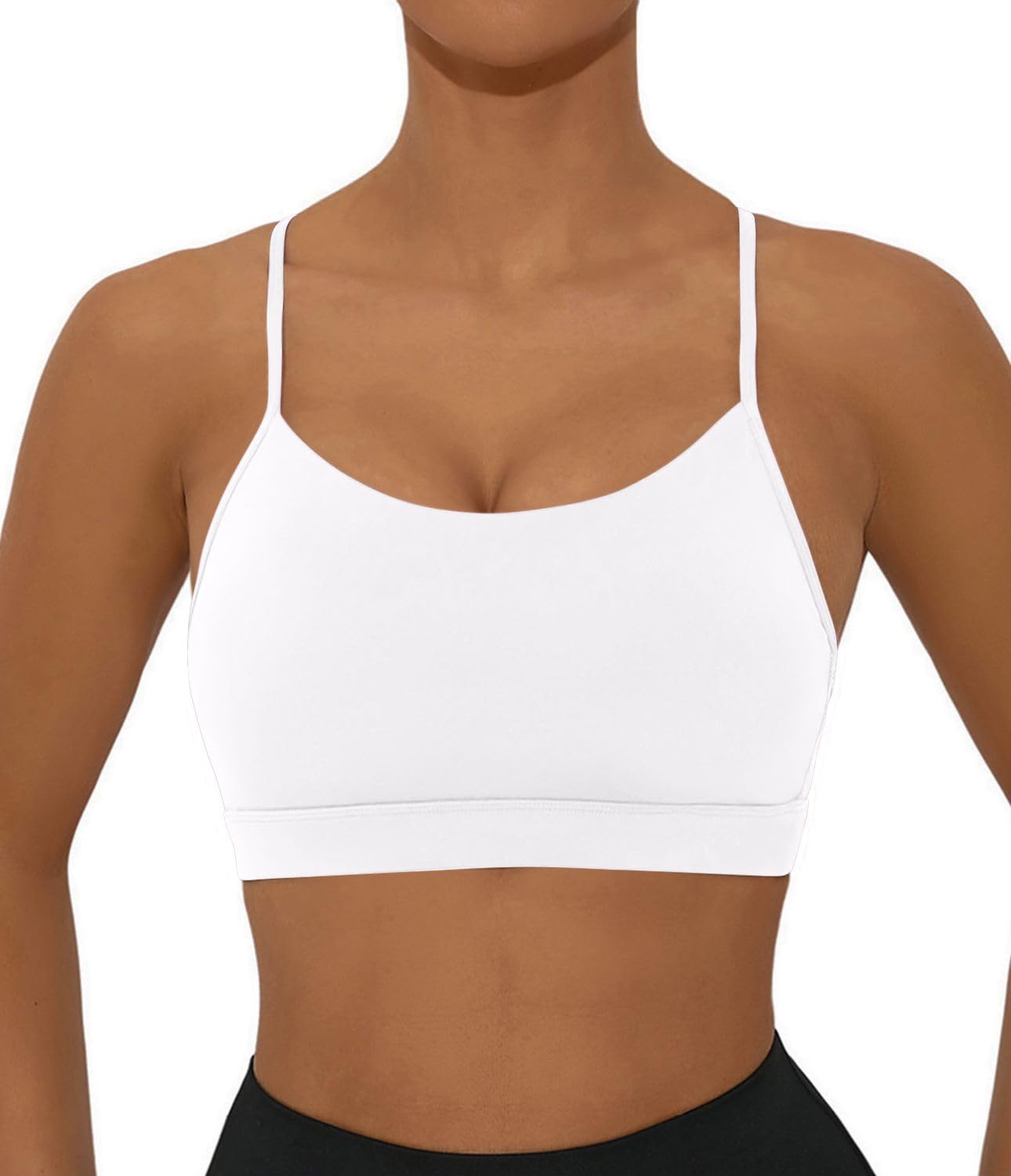 Comper Y Back Sports Bra for Women Low Impact Racerback Workout Bras Sexy Spaghetti Thin Straps Yoga Bras with Removable Pads(White-S)