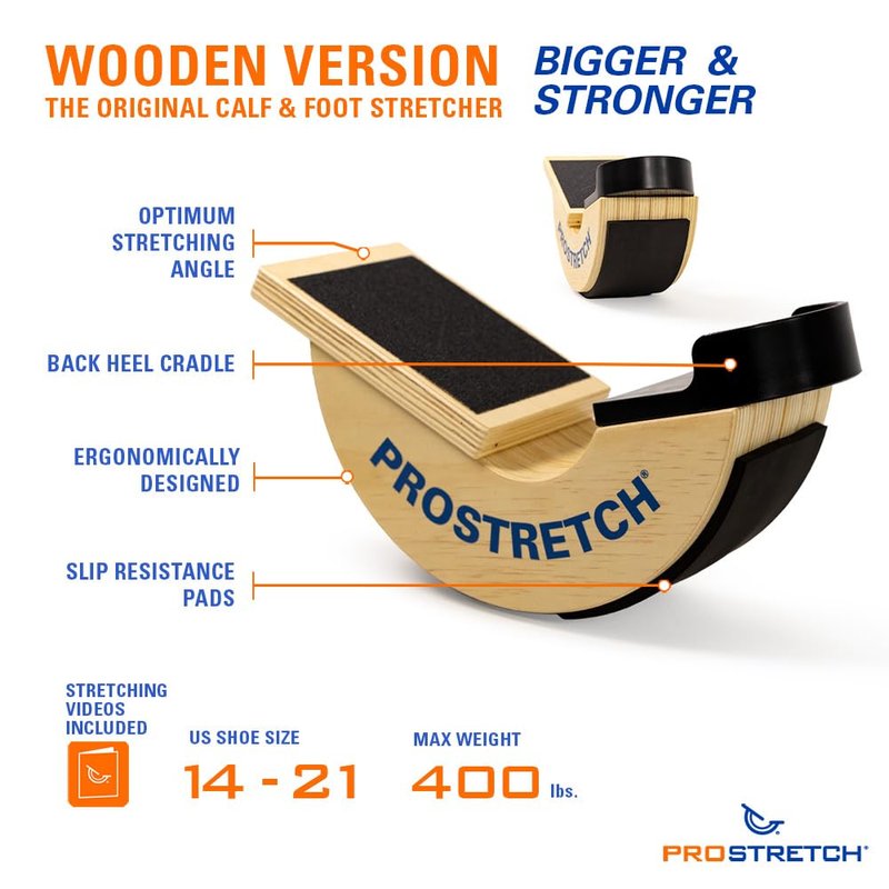 ProStretch Wooden Original Calf Stretcher and Foot Rocker for Plantar Fasciitis, Achilles Tendonitis, and Tight Calves