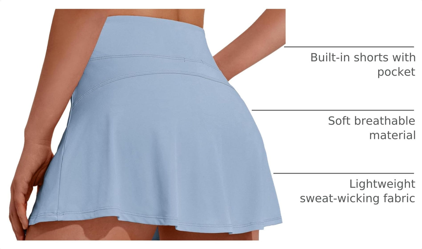 PINSPARK Tennis Skirts Pleated Skorts for Woman Summer Athletic Skirt with Pocket Workout Skirt,Light Blue Small