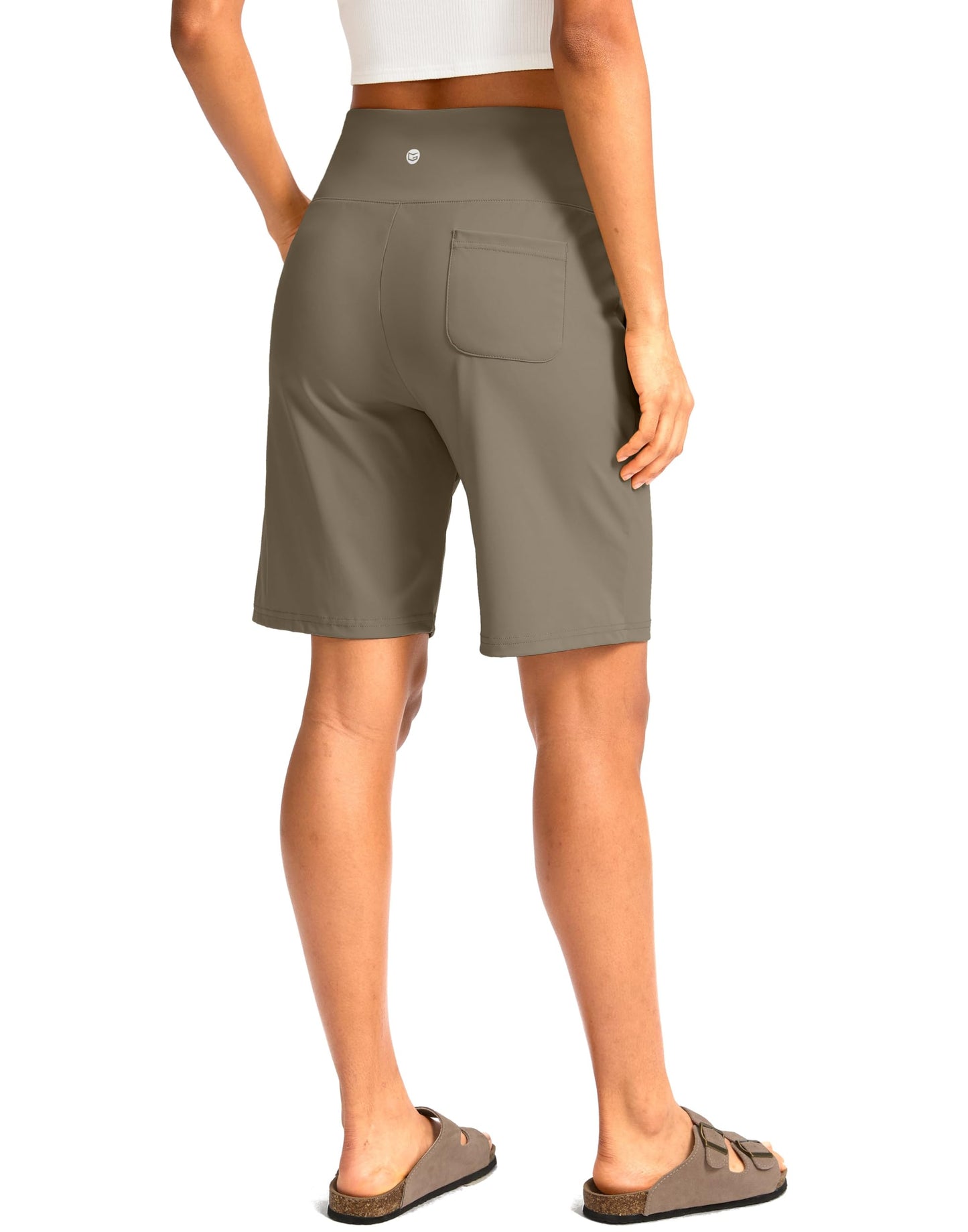 G Gradual Women's Bermuda Long Shorts with Pockets 9" High Waisted Knee Length Shorts for Women Walking Athletic Workout(Dark Khaki,XXL)