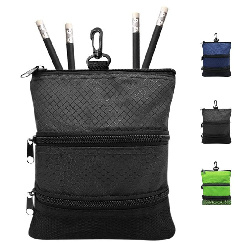 FINGER TEN Golf Pouch Bag for Valuables Tee Color with 4 Golf Pencil Pack, Zippered Pocket Gear Clip Hook to Bag (Black Pouch Bag)