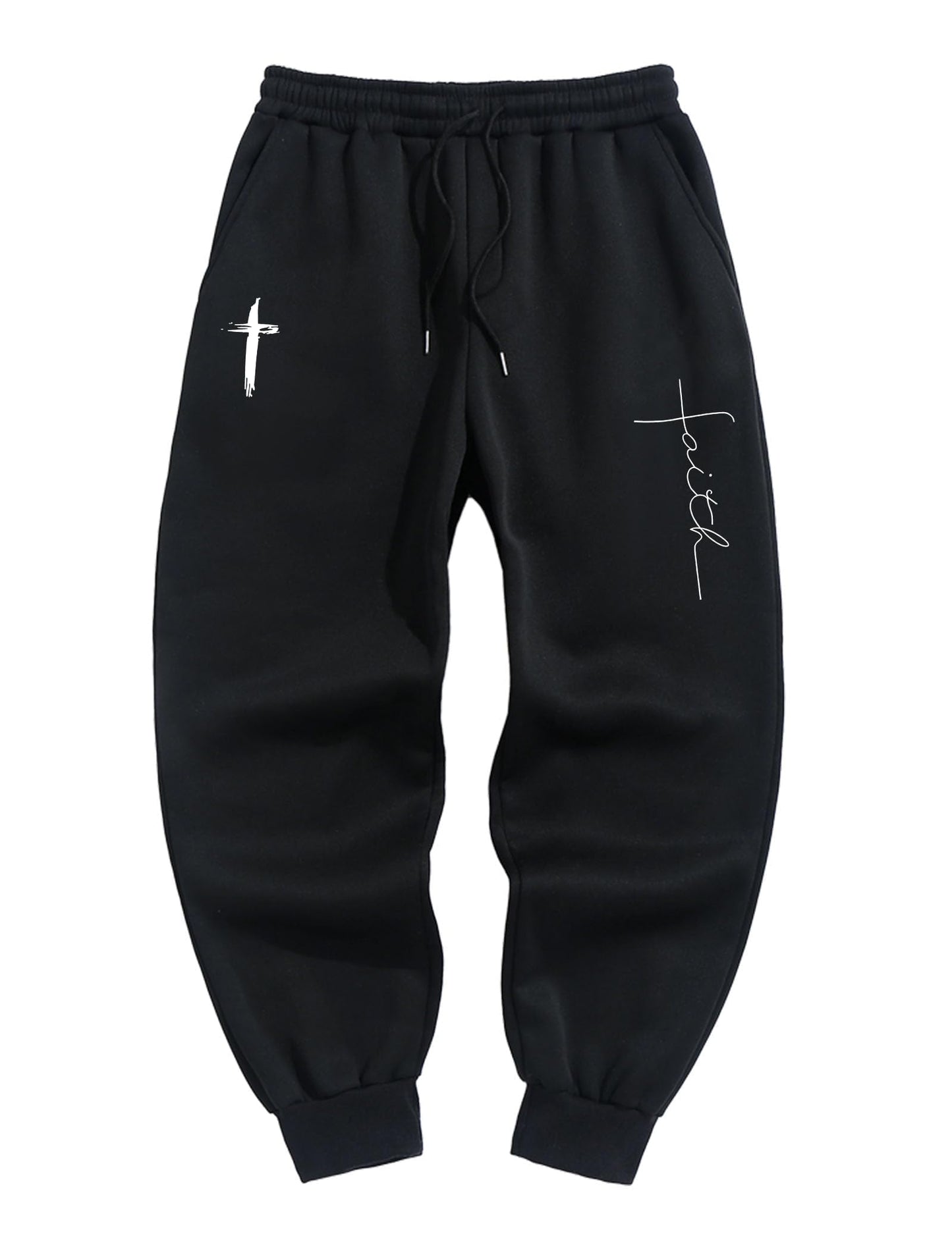 GYOVL Men’s Graphic Sweatpant Baggy Elastic Waist Drawstring Pants Gym Athletic Jogging M A Black
