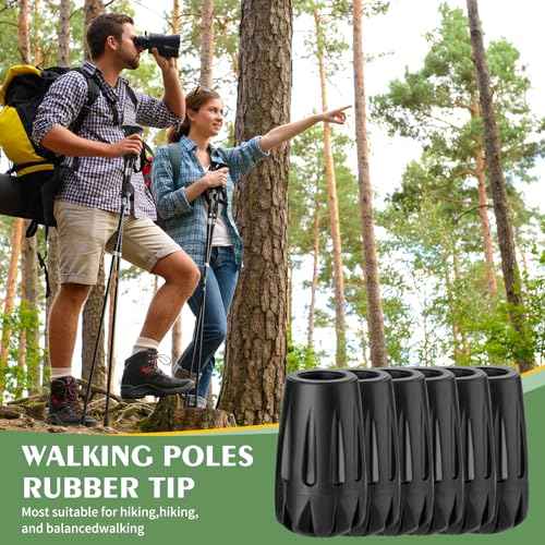 Durable Replacement Rubber Tips for Trekking Poles - Universal Anti-Slip Hiking Stick Caps - Shock Absorbing Pole Accessories - Fits 11mm Standard Poles - Set of 6