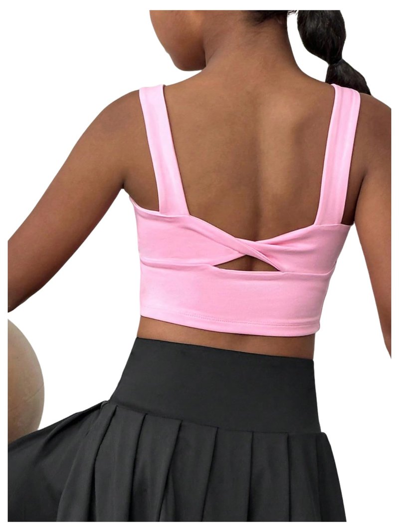 WDIRARA Girl's Twist Backless Athletic Tank Top Sleeveles Workout Running Tennis Sports Shirts Watermelon Pink 4Y