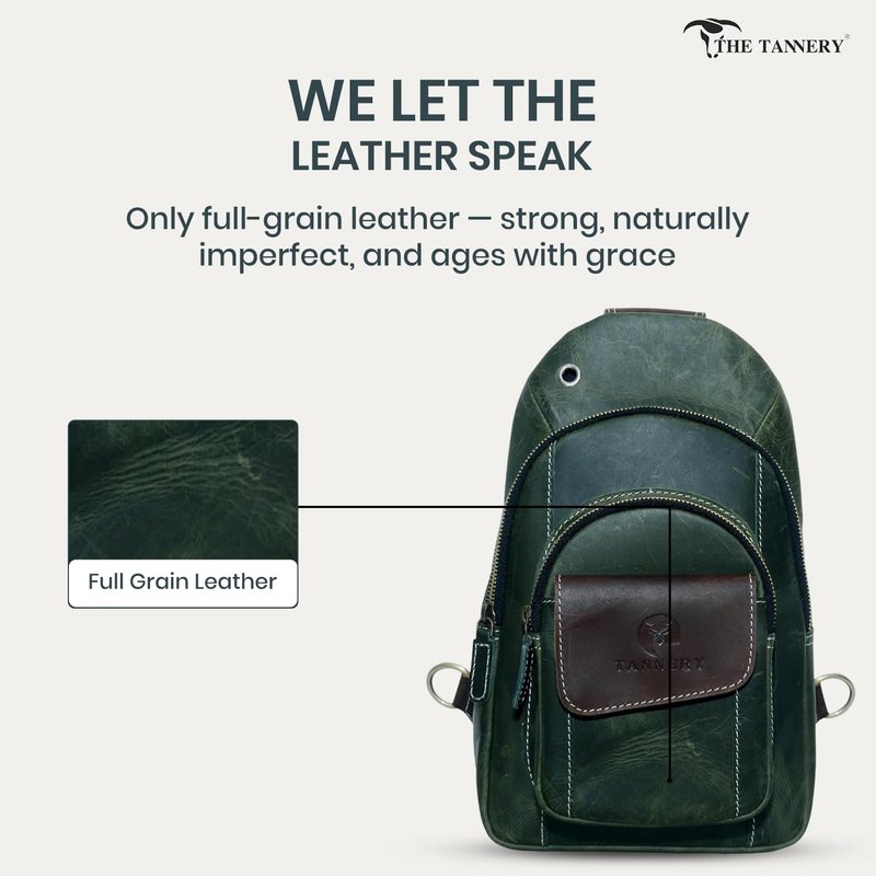 The Tannery Handmade Buffalo Leather Multipurpose Travel Hiking Crossbody Chest Backpack with Adjustable Shoulder Strap - Large