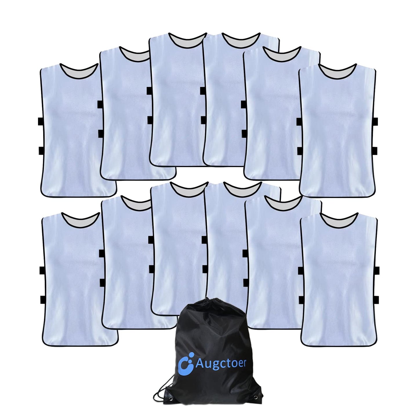 Augctoer Pinnies Scrimmage Vests Team Practice Jersey for Child Youth Teen & Adult (12 Pack Jerseys) Lightweight Pennys (White, Medium)