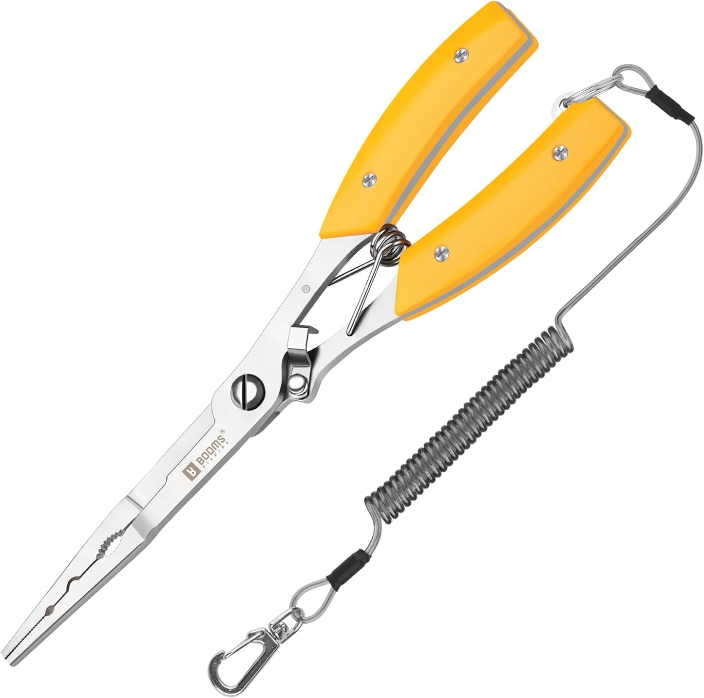 Fishing Pliers Hook Remover - 8" Long Nose Stainless Steel Tool for Saltwater | Braid Line Cutters with Lanyard & Safety Lock