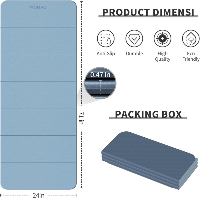 7-Fold Yoga Mat - Compact Non-Slip TPE Folding Exercise Mat | 70"x24", 1/2 Inch Thick, Lightweight for Travel & Home Gym