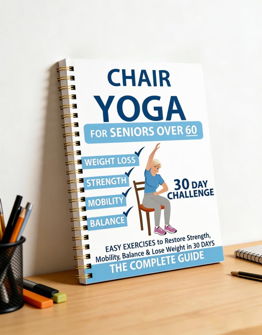 Chair Yoga for Seniors 60+ – 30-Day Low-Intensity Exercise Plan with 40+ Poses to Restore Strength, Balance & Mobility – Large Print, Spiral-Bound (5.5x8.3 Inch,Blue)
