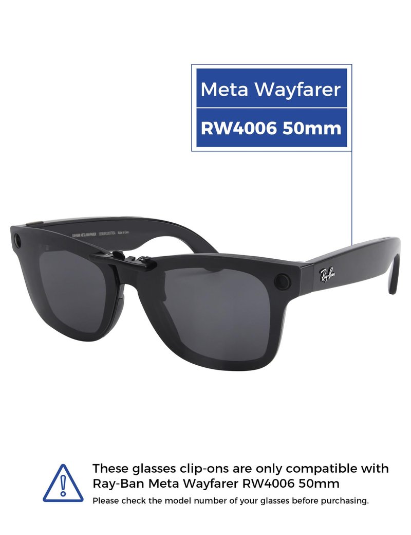 HILEEN Polarized Clip-on Sunglass for Ray-Ban Meta Wayfarer RW4006 & Gen 2 RW4012 Regular 50-22 for Men Women UV Protection-Black