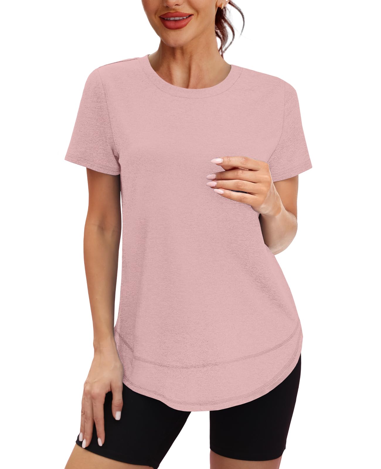 Summer Tops for Women 2026 Short Sleeve Workout Clothes Athletic Shirts Pilates Outfits Camisetas Deportivas para Mujer Blue L