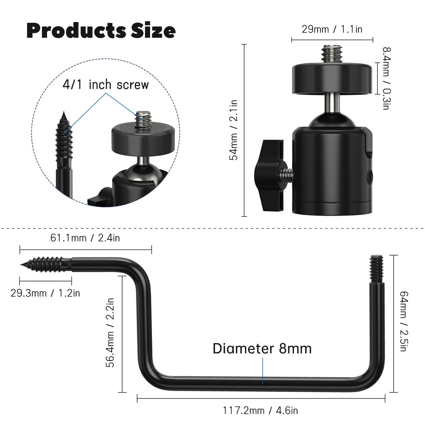 ORIPIK Trail Camera Tree Mount: 360 Degrees Adjustable Game Camera Mount with 1/4 inch Screw, Easy Installation & Compact Sturdy, 3 Pack