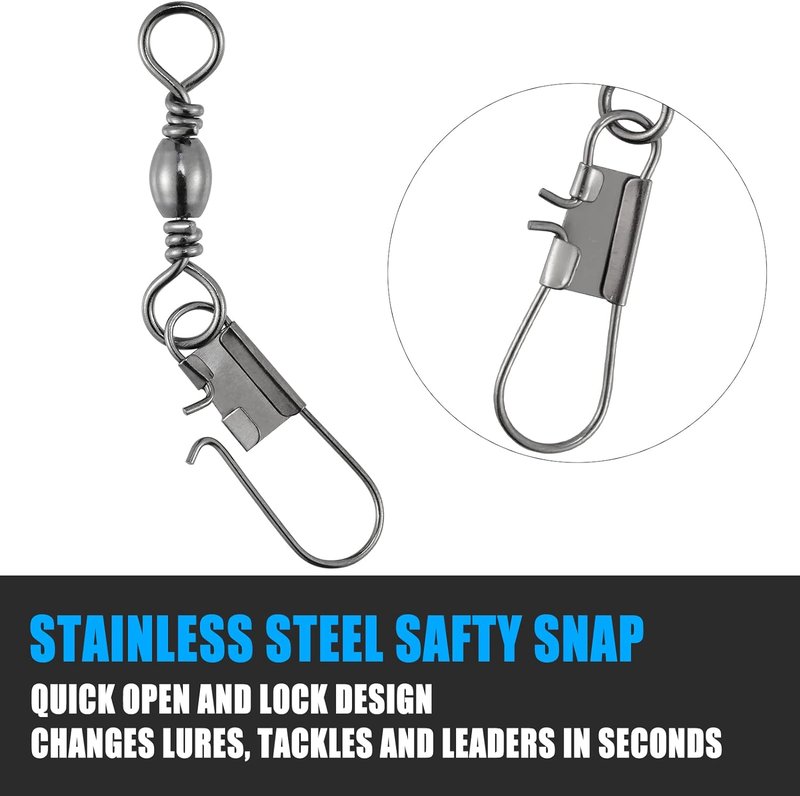 Fishing Snap Swivels - 50 Pack Stainless Steel Barrel Swivels for Fresh & Saltwater | 26-132Lb Strength