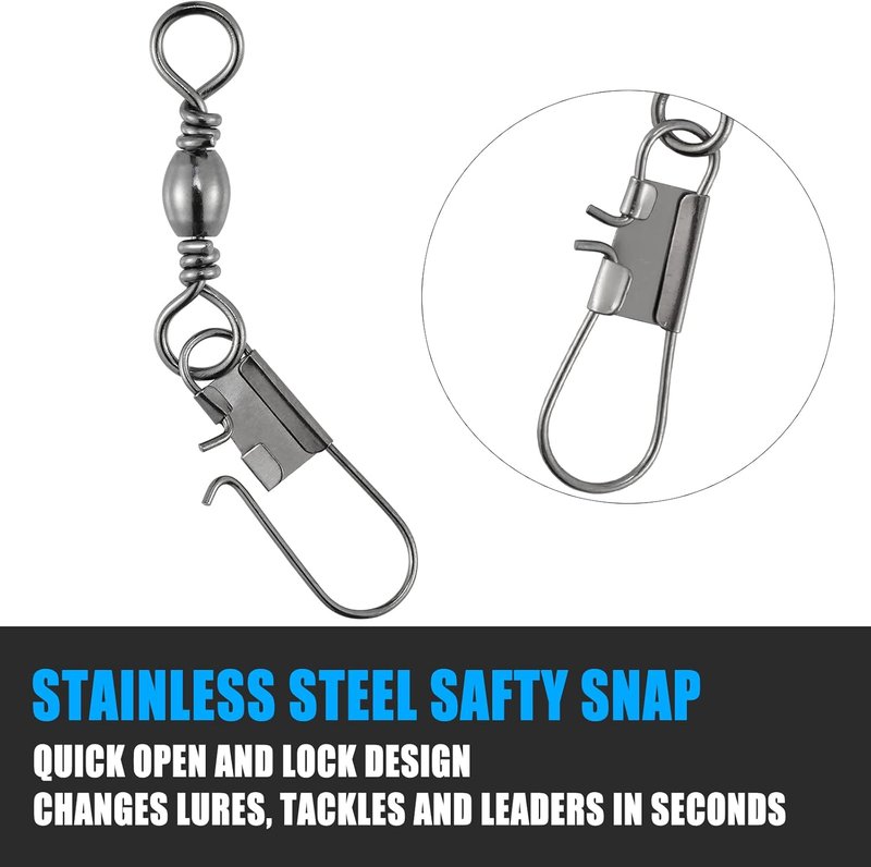 Dr.Fish Fishing Snap Swivels - 50 Pack Stainless Steel Barrel Swivels for Fresh & Saltwater | 26-132Lb