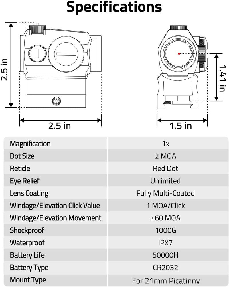 JackalHowl Red Dot Sight - Motion Awake 2 MOA Optics | IPX7 Waterproof, 50,000H Battery Life, Compact 1x20mm for 21mm Rail