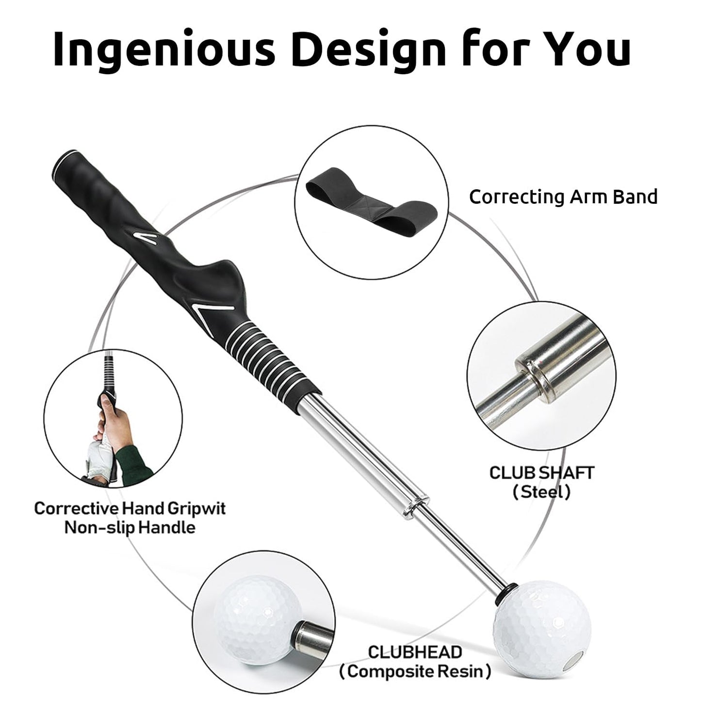 JwKenta Retractable Golf Swing Trainer, Golf Grip Trainer for Warm-ups, Indoor Practice, Right-Handed Golf Clubs, Golf Accessories - Strength and Tempo Training for The chip Shot