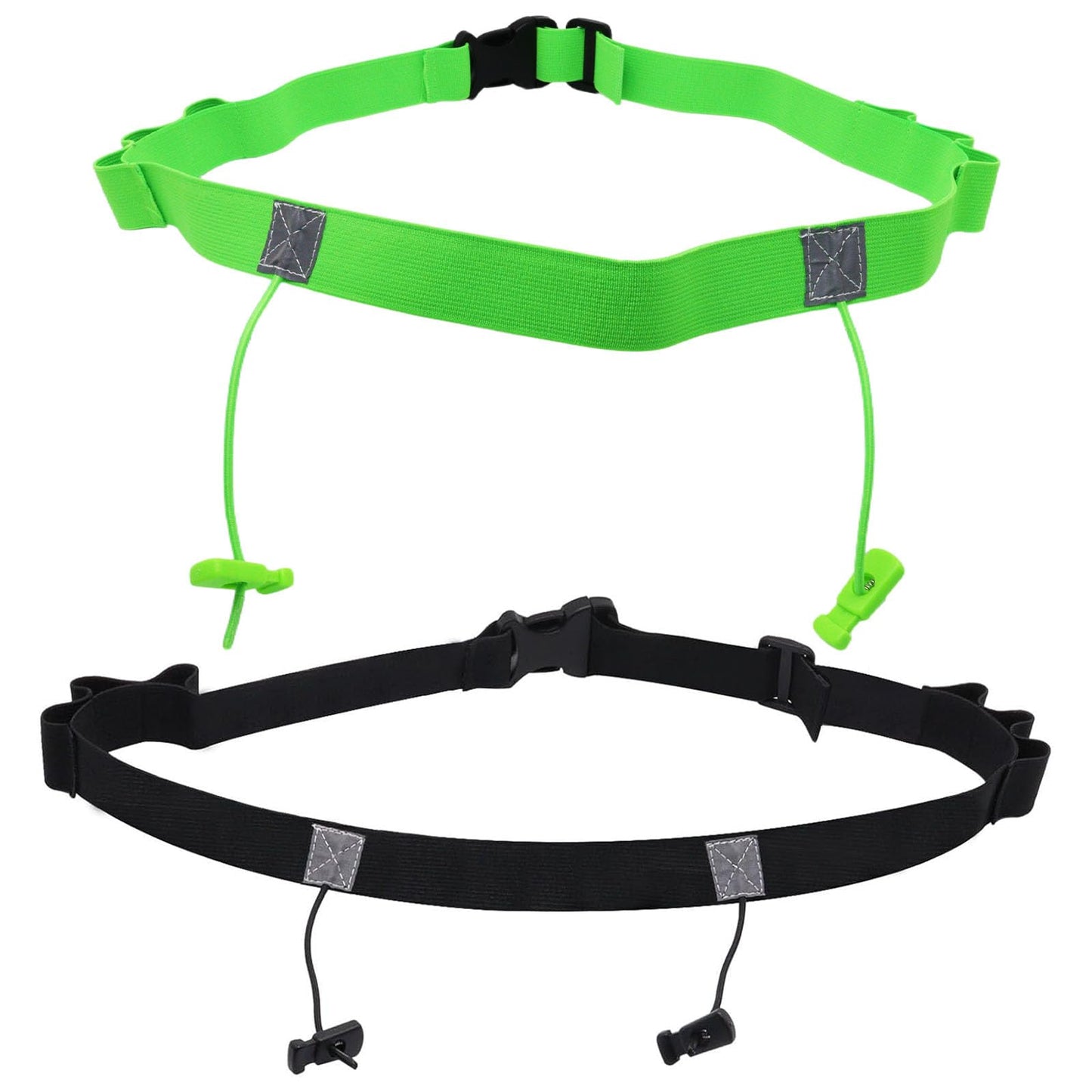 GDFYMI 2Pcs Race Number Belt Triathlon Race Belt Running Bib Belts with 6 Energy Gel Loops for Triathalon Marathon Running and Cycling (Black/Green)